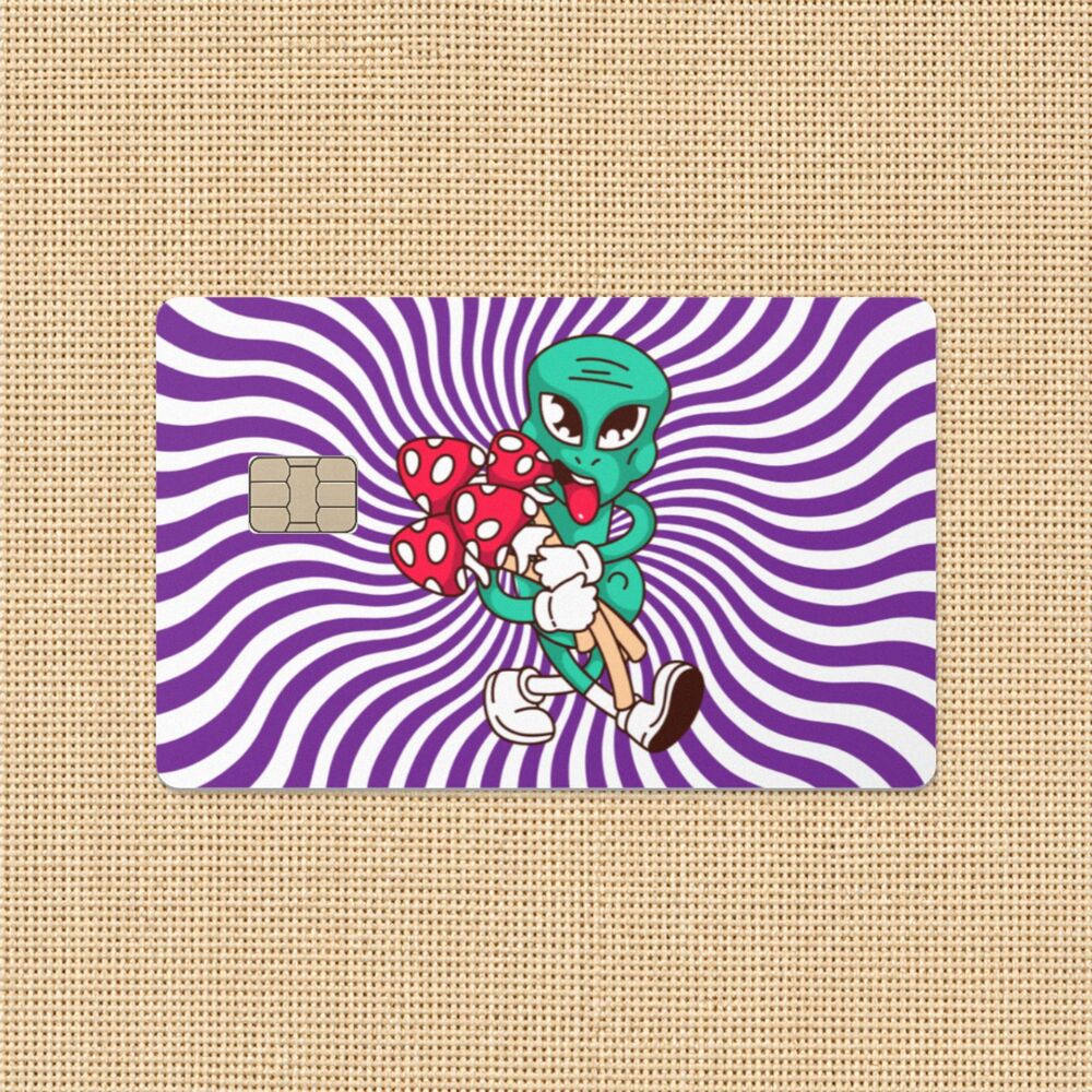 Alien Mushroom Credit Card Skin Psychedelic Swirl Vinyl Bank Card Cover